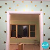 Gold Polka Dots on a Mint Wall