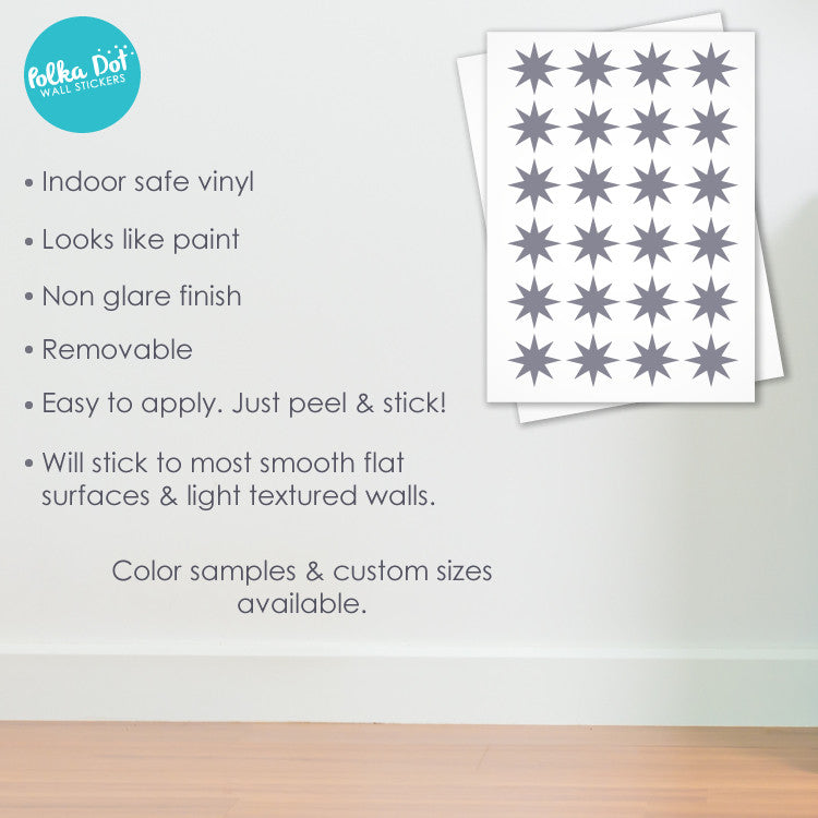 Variety Star Wall Vinyl Sticker Decal 16 pc 2in to 8in Peel-n