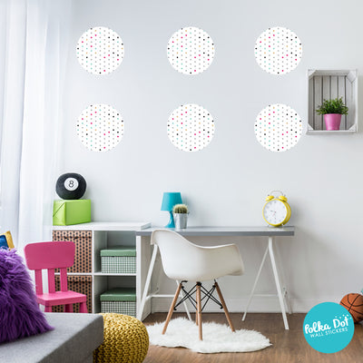 Mint, Gray, Pink and Gold Filled White Polka Dot Wall Decals